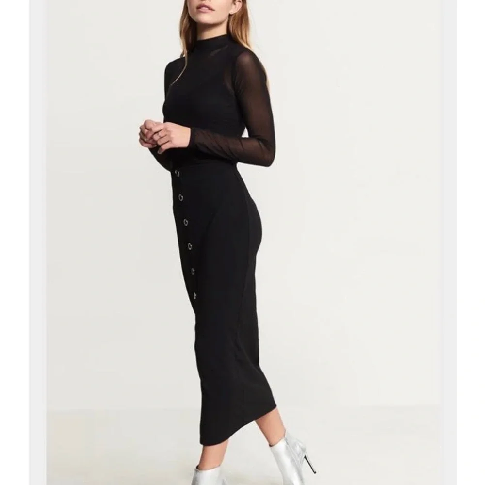 Dynamite Black Pencil Skirt with Button Detail - Picture 2 of 2